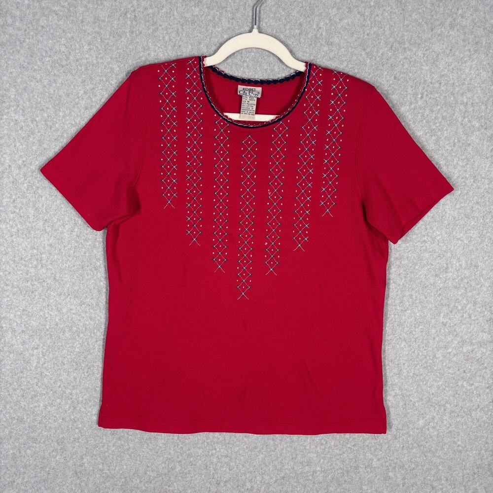 Vintage Koret Shirt Medium Embroidered Crochet Stitch Grandma Picnic USA **